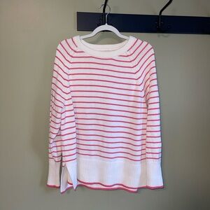 A New Day White and Pink Striped Sweater